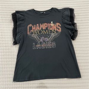 Bershka graphic tee with ruffle sleeves